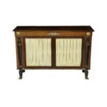 A Regency rosewood and ebonised glazed side cabinet the rectangular top with reeded edge over a