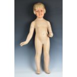 Advertising - a 1920s-30s child shop display mannequin in painted composition, the head with painted