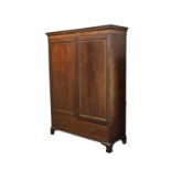 An Edwardian inlaid mahogany wardrobe the stepped cornice over and inlaid frieze over two inlaid