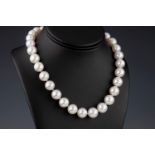 A fine South Sea pearl necklace comprising a single row of 30 slightly graduated South Sea pearls,