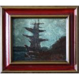 Continental, late 20th century Sailing Ship at the Quayside, oil on hardboard, unsigned, framed, 9 x
