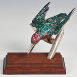 A jewelled silver model of a Kingfisher, probably Russian first half 20th century, unmarked, the