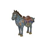A large Chinese cloisonné enamel figure of a caparisoned horse, 20th century, standing four-