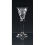 A mid-18th century engraved wine glass c.1750, of possible Jacobite significance, the drawn