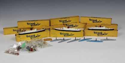 Ten boxed Triang Minic metal Merchant Marine ships, together with six small Royal Navy ships