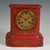 A French red lacquered slate mantel clock