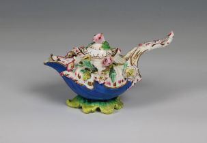 A small 19th century Meissen style encrusted flower teapot and cover