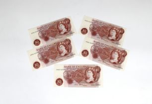 BRITISH BANKNOTE - Bank of England - Ten Shillings consecutive five (5)