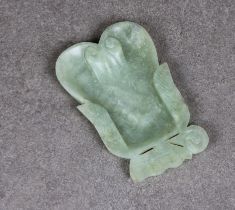 A Chinese pale celadon jade shallow leaf-carved brush washer