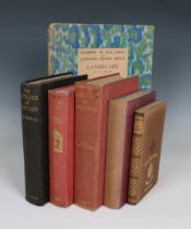 A collection of books with gilt Guernsey crest 'Ecole Intermediaire Guernsey'