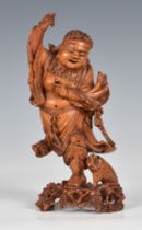 A finely carved Chinese boxwood figure of Liu Hai