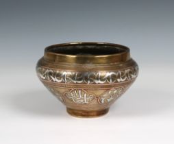 A fine 19th century Syrian Damascus silver and copper inlaid brass bowl