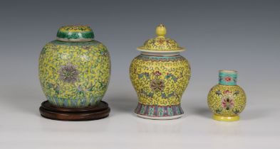 A 19th century Chinese famille verte jaune ginger jar and cover