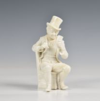 A seated figure of a man in a top hat