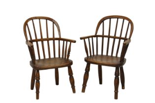 A closely matched pair of miniature child's ash and elm Windsor chairs