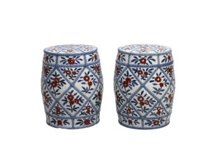 A pair of Chinese ceramic barrel shaped garden seats