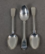 Two Georgian Scottish silver fiddle shell pattern dessert spoons