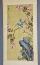 A Chinese watercolour on silk scroll painting probably late 19th / early 20th century,