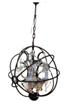 Chrystal chandelier, 'Gyro' by Timothy Oulton, aged metal spherical form on chain with Georgian styl
