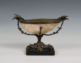 A late 19th century Nautilus shell bowl with gilt metal mounts in the form of a tree