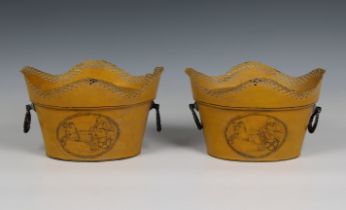 A pair of early 20th century Italian Toleware oval lidded baskets