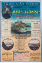 An exceptionally rare original French poster advertising the train and ferry boat service between Fr