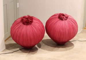 A pair of pink silk 'pomegranate' floor or table lamps