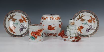 A collection of Oriental porcelain decorated with carp