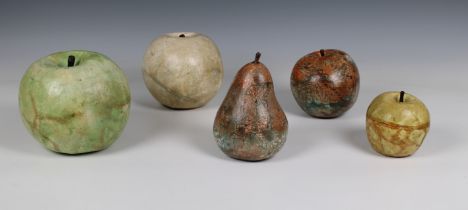 Five painted clay fruits