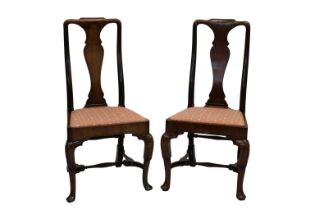 A pair of English 19th century Queen Anne style mahogany dining chairs