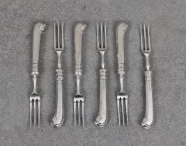 A set of six silver handled pistol grip cake forks