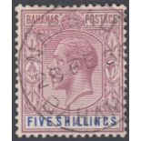 Stamps BAHAMAS-1924 5/- Dull Purple & Blue. A fine used example SG 124