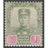 Stamps JOHORE-1917 $1 Green & Mauve. A lightly mounted mint example SG 87