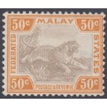 FEDERATED MALAY STATES-1904-22 50c Grey-Brown & Orange-Brown chalk-surfaced paper. A lightly mounte