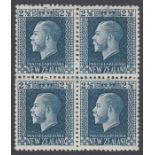New Zealand Stamps: 1915 2 1/2d Blue. Mounted mint block of 4 SG 419b