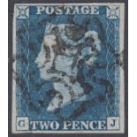 Great Britain Stamps : 1840 2d Blue plate 1 (GJ) very fine used four large margins