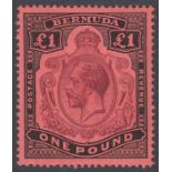 Stamps BERMUDA-1918-22 £1 Purple & Black/Red. A mounted mint example SG 55