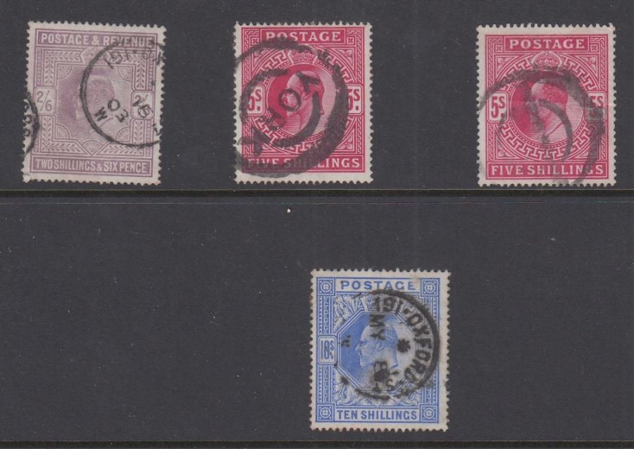 STAMPS GREAT BRITAIN : 1902 High Values 1/6 to 10/- in average to good used condition
