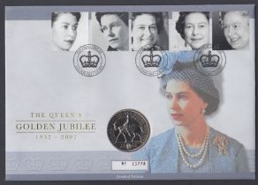 2002 £5 coin cover for Queens Golden Jubilee, excellent condition