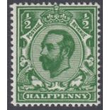 1911 1/2d Very Deep Green. Lightly mounted mint with RPS cert