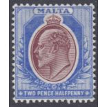 Stamps MALTA-1904-14 2½d Maroon & Blue SG 52 MOUNTED MINT.