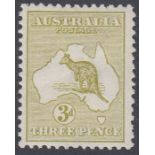 Stamps AUSTRALIA-1913 3d Olive. A mounted mint example SG 5