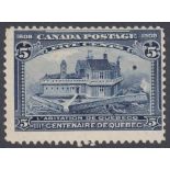 Stamps CANADA-1908 Quebec Tercentenary 5c Indigo. A lightly mounted mint example SG 191