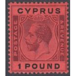 CYPRUS STAMPS : 1924 £ Purple and Black/Red lightly mounted mint SG 102
