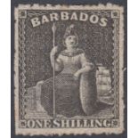 Stamps BARBADOS-1871 1/- Black. A lightly mounted mint example SG 51