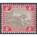 FEDERATED MALAY STATES-1904-22 4c Grey-Brown & Scarlet. A lightly mounted mint example Sg 36b