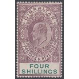 Stamps GIBRALTAR-1903 4/- Dull Purple & Green. A mounted mint example SG 53