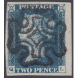 Great Britain Stamps : 1840 2d Blue plate 1 (QL) superb used example massive margins