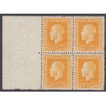 Stamps NEW ZEALAND-1915-30 2d Yellow. An U/M mixed perf block of 4 SG 418b light crease affecti