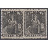 Stamps BARBADOS-1873 1/- Black. A lightly mounted mint horizontal pair SG 61